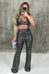 Marley silver sequin trouser coord