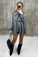 Eleanor silver bow tie shimmer blouse