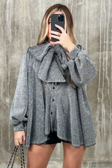 Eleanor silver bow tie shimmer blouse