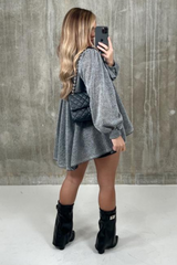 Eleanor silver bow tie shimmer blouse