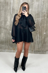 Eleanor Black bow tie shimmer blouse