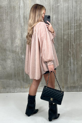 Eleanor Blush bow tie shimmer blouse