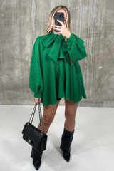 Eleanor green bow tie shimmer blouse