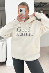 Good Karma premium ecru printed hoodie