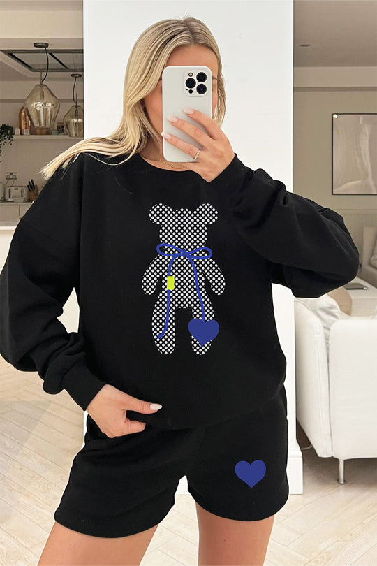 Heart Teddy Black sweater short loungewear set