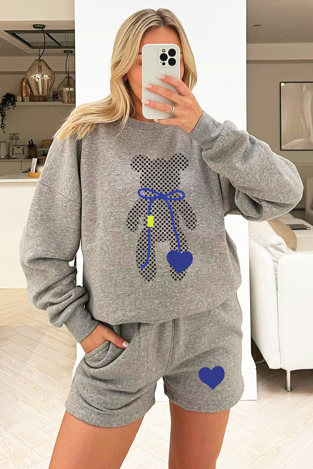 Heart Teddy Grey sweater short loungewear set – Glamify Famous For  Loungewear