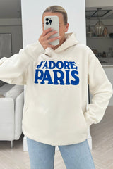 Jadore paris Ecru & Blue premium embroidered hoodie