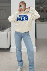 Jadore paris Ecru & Blue premium embroidered hoodie