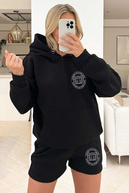 Luxury country black hoodie short loungewear set