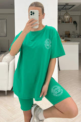 Luxury country green printed cycling short co-ord