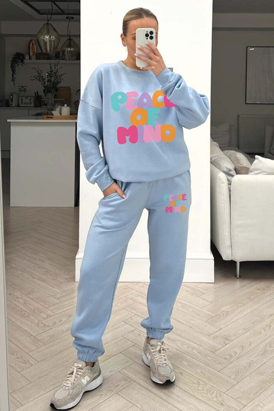 Peace of Mind baby blue printed sweater loungewear set