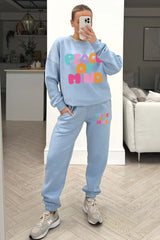 Peace of Mind baby blue printed sweater loungewear set