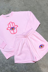 Hamsa Hand Pink sweater short loungewear set