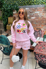 No evil pink Printed sweater short loungewear set