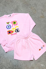 No evil pink Printed sweater short loungewear set