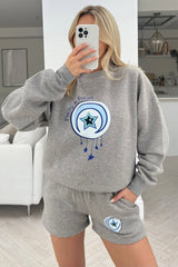 Purity & focus Grey Printed sweater short loungewear set