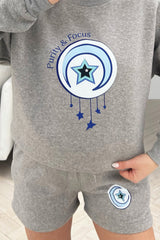 Purity & focus Grey Printed sweater short loungewear set