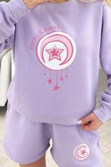 Purity & focus Lilac Printed sweater short loungewear set