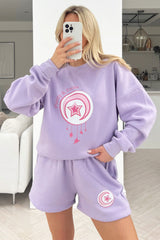Purity & focus Lilac Printed sweater short loungewear set