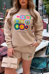 Right time Stone Printed sweater short loungewear set