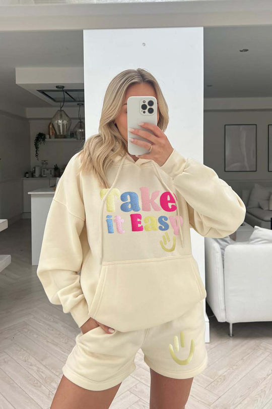 Take It Easy embroidered hooded short loungewear set