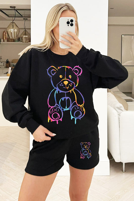 Teddy Drip Black sweater short loungewear set