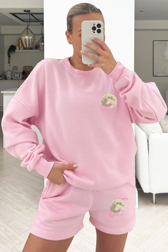 to the moon baby pink sweater short loungewear set