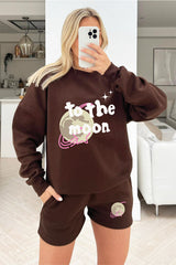to the moon chocolate sweater short loungewear set