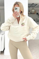 Moon Star Ecru Printed 1/4 zip sweater