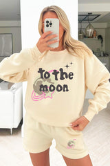 To the moon ecru sweater short loungewear set