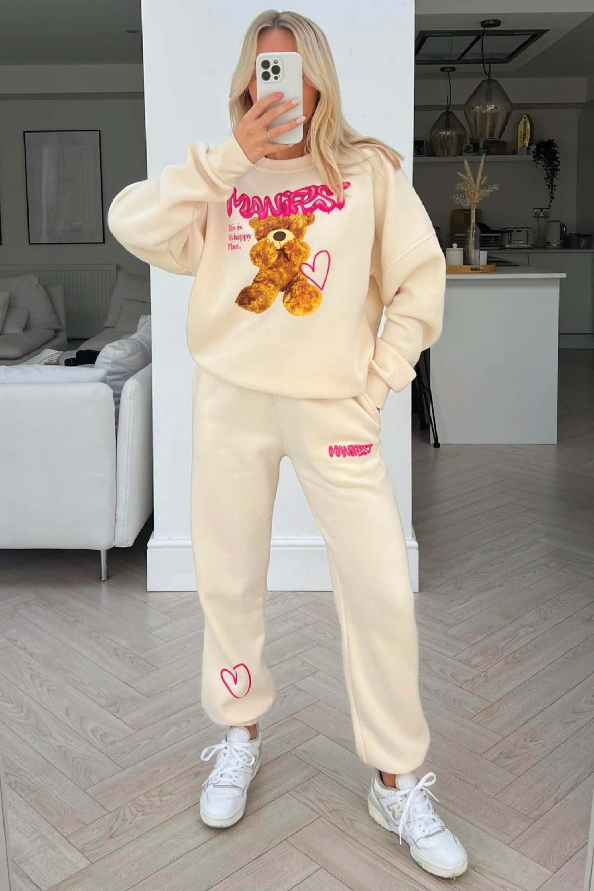 Manifest teddy ecru sweater loungewear set Glamify Famous For Loungewear