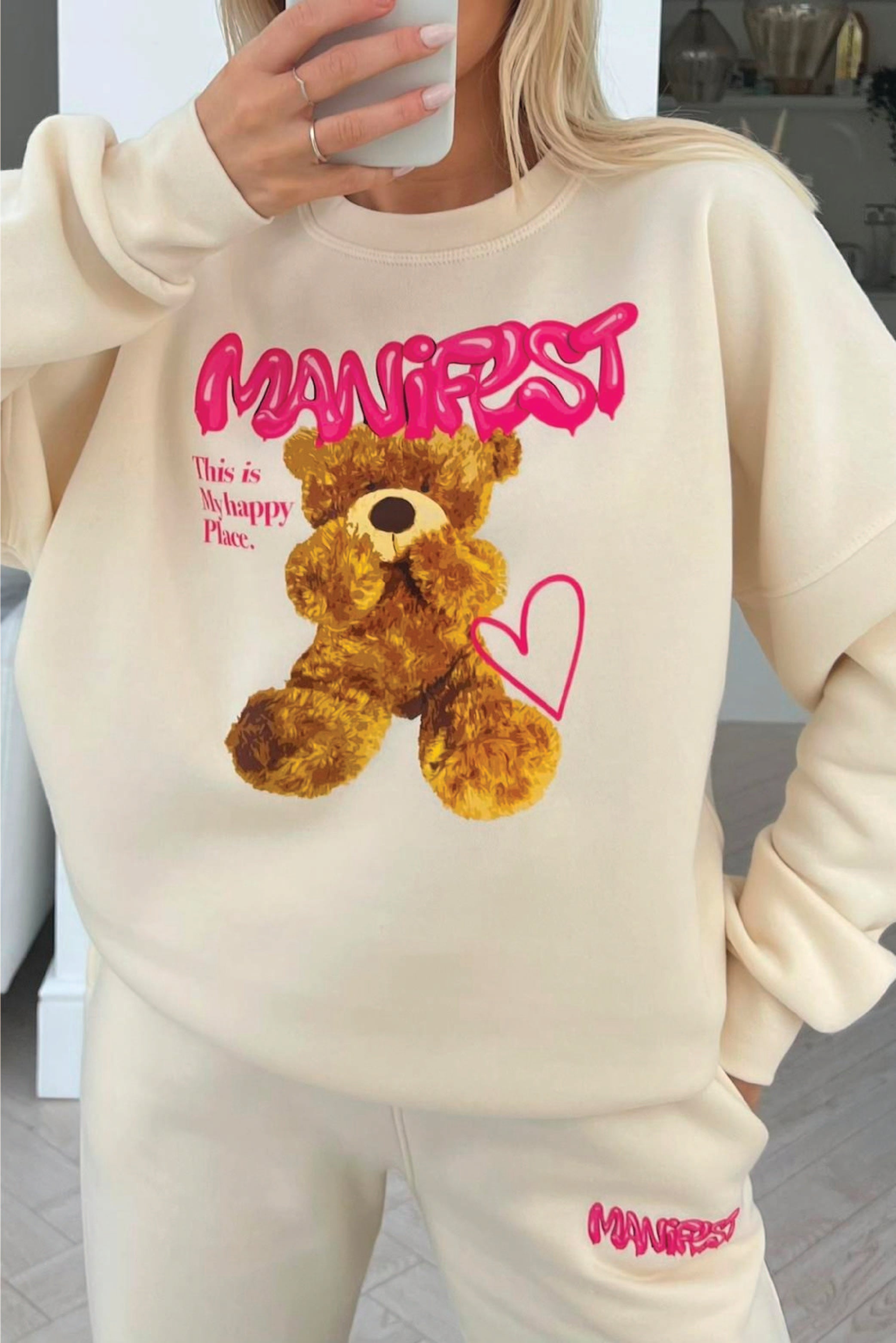 Manifest teddy ecru sweater loungewear set Glamify Famous For Loungewear