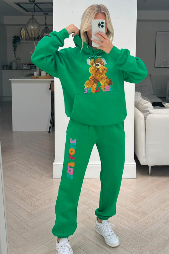 Self love teddy green hooded loungewear set