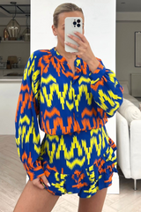 Ramona blue & orange aztec printed shirt short coord