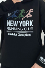New york running black premium navy printed hoodie