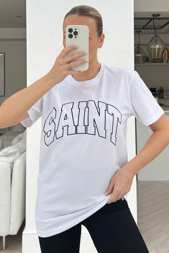 Saint white & black printed tee