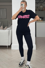 Manifest black & pink printed tee