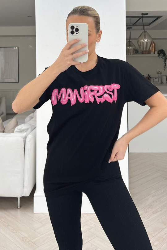 Manifest black & pink printed tee
