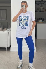 Jadore paris floral white & blue printed tee
