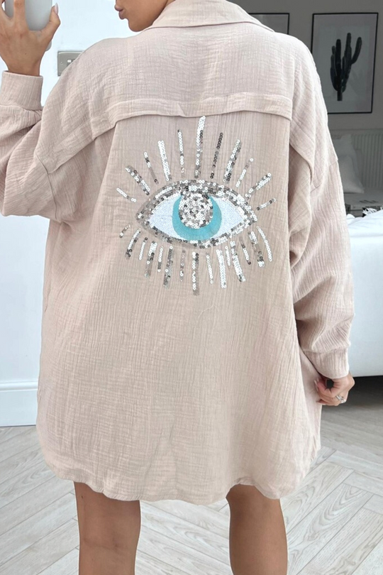 Iysha stone sequin eye button up shirt