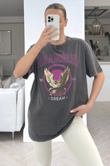 Los Angeles grey & gold acid wash premium printed tee