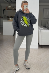 Lightening leopard premium grey & green printed hoodie