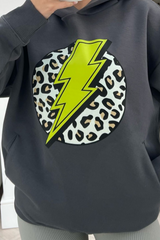 Lightening leopard premium grey & green printed hoodie