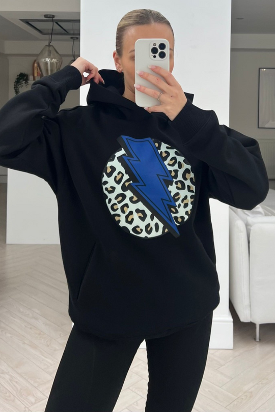 Lightening leopard premium black & blue printed hoodie