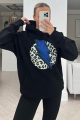 Lightening leopard premium black & blue printed hoodie