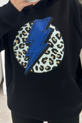Lightening leopard premium black & blue printed hoodie
