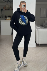 Lightening leopard premium black & blue printed hoodie