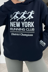 New york running club premium navy printed hoodie