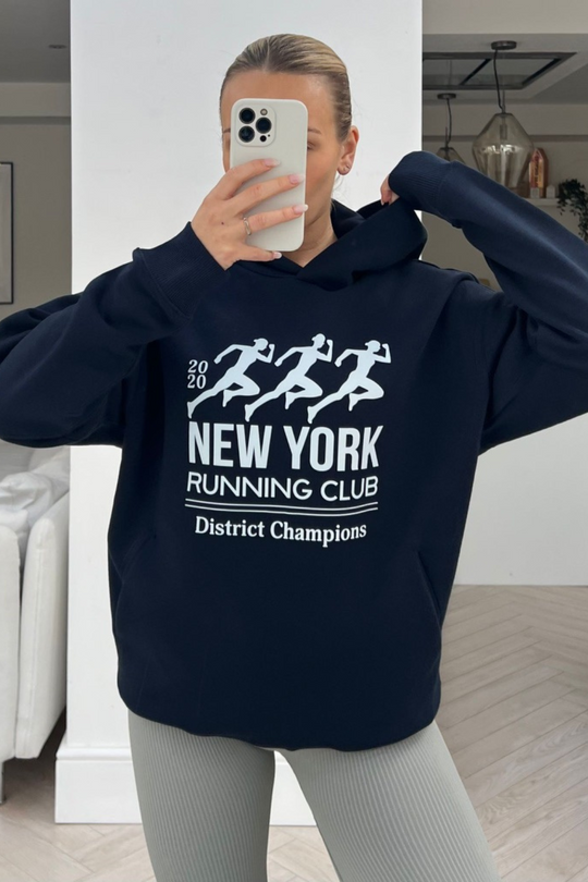 New york running club premium navy printed hoodie
