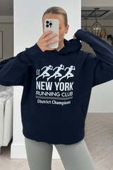 New york running club premium navy printed hoodie